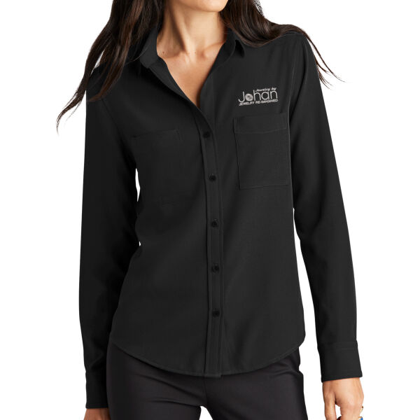 MERCER+METTLE™ Women's Stretch Crepe Long Sleeve Camp Blouse - Embroidered Logo Thumbnail