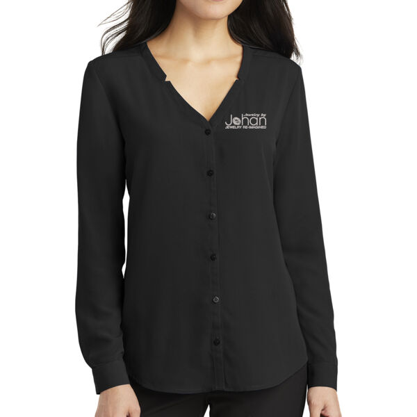 Port Authority ® Ladies Long Sleeve Button-Front Blouse - Embroidered Logo Thumbnail